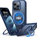 QTlier case for iPhone 14pro, 360 Rotatable Ring Stand, Raised Camera Frame, Shockproof with MagSafe Blue