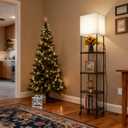 Floor Lamp with Shelves, 73" Tall Adjustable Standing Shelf Lamp with Dimmable LED Bulb & Linen Shade, 5-Tier Metal Storage Rack, Modern Display Shelf for Living Room, Bedroom, Office or Corner Space