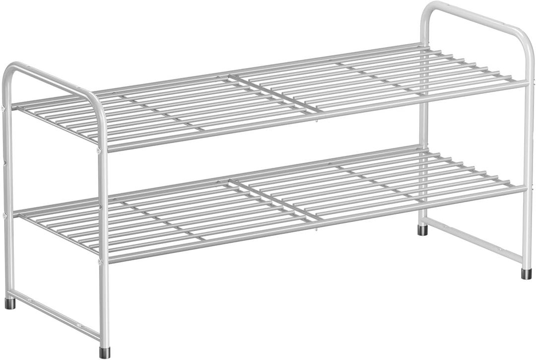 SUFAUY 2-Tier 33" Wide Shoe Rack, Closet Metal Shoe Rack Organizer Heavy Duty, Stackable, Gray (Grey)
