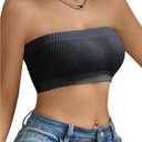 WDIRARA Women's Ribbed Tube Tops Bandeau Bra Wireless Bralette Strapless Tube Top (M)