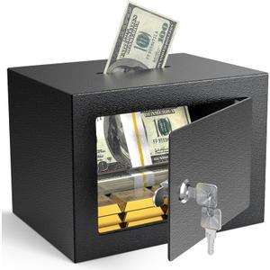 PATRON Small Safe Box with Key Lock,Mini Safe for Money with Coin SlotSteel Security Deposit Box for Cash Jewelry Coin0.24 Cubic Feet