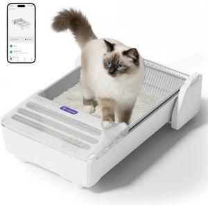 Open-Top Self Cleaning Cat Litter Box, 2025 Upgraded Extra Large Automatic Cat Litter Box for Multiple Cats, Weight Sensors Safety Protection/App Control/Odor Control/Easy Clean (White)
