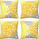 Yellow Pillow Covers 18x18 Inch Set of 4 Yellow Gray Dahlia Flower Throw Pillows Modern Geometric Floral Square Cushion Covers for Sofa Couch Bed Living Room Decorative Pillowcases