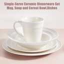 Modern Ceramic Dinnerware Set, 4-Piece, Mug, Bowl and Dinner Plates (White)