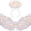 CLONG Angel Costume Wings and Halo White Wings for Girls Kids Women Halloween (Medium)