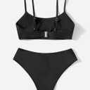 SHENHE Girl's 2 Piece Swimsuit High Waisted Spaghetti Strap Cute Scoop Neck Wireless Bathing Suit Bikini Set Black 14 Years