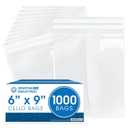 Spartan Industrial - 6" X 9" (1000 Count) Crystal Clear Resealable Cello Poly Bags for Packaging, T Shirts, and More - Self Seal & Reinforced