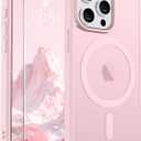 SUPFINE Magnetic for iPhone 15 Pro Case with Screen Protector (Compatible with MagSafe) (Military Grade Drop Protection) Translucent Matte Shockproof Phone Cover,Light Pink