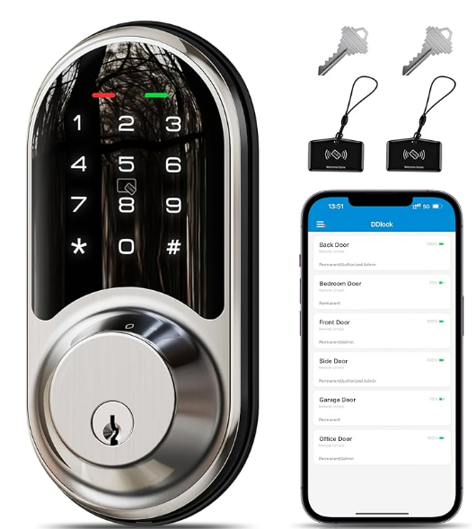 Veise RZ06 Smart Lock for Front Door with App Control, Keyless Entry, Electronic Digital Deadbolt with Touchscreen Keypad Set, Smart Deadbolt, Auto Lock, Easy Installation, Satin Nickel