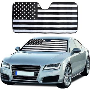 EcoNour Accordion Car Windshield Sun Shade American Flag Design | Reflective Car Window Shades for UV Protection & Heat Block | Foldable Sun Shield for Front Window | 58 x 27.5 Inches (Large, Black & White)