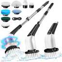 Jorking Electric Spin Scrubber, Cordless Power Scrubber Up to 420RPM Powerful Cleaning, Shower Scrubber for Cleaning Bathtub, Tile and Floor with 8 Types of Replaceable Brush Heads, Voice Broadcast