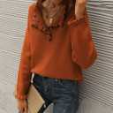 BTFBM Womens Sweaters Fall Winter Clothes 2026 Long Sleeve Button Down Ruffle Crew Neck Casual Knitted Pullover Tops (Orange, M)