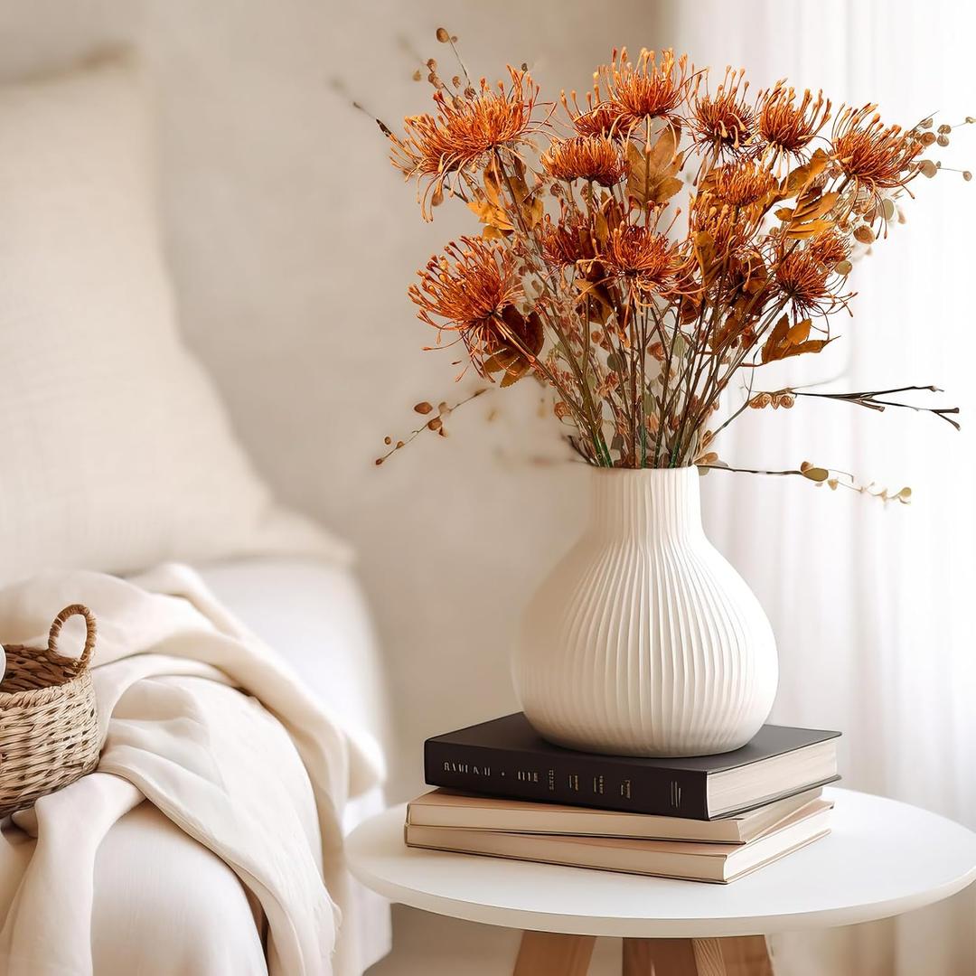 6PCS 23.6inch Orange Artificial Mums Flowers Faux Chrysanthemum with 18 Heads Fake Spider Mum Flower Long Stem Fall Pincushion for Home Wedding Thanksgiving Centerpieces Party Home Decoration