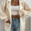 SHEWIN Women Open Front Knit Sweater Oversized Cardigan with Pocket (Pink, S)