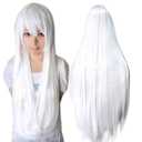 ANOGOL Wig Cap+32 In/ 80 cm Long White Wig White Cosplay Wigs, Straight Whitish Synthetic Wig with Bangs for Anime Cosplay, Peluca Blanca Long Straight Wigs for Halloween Costume Party