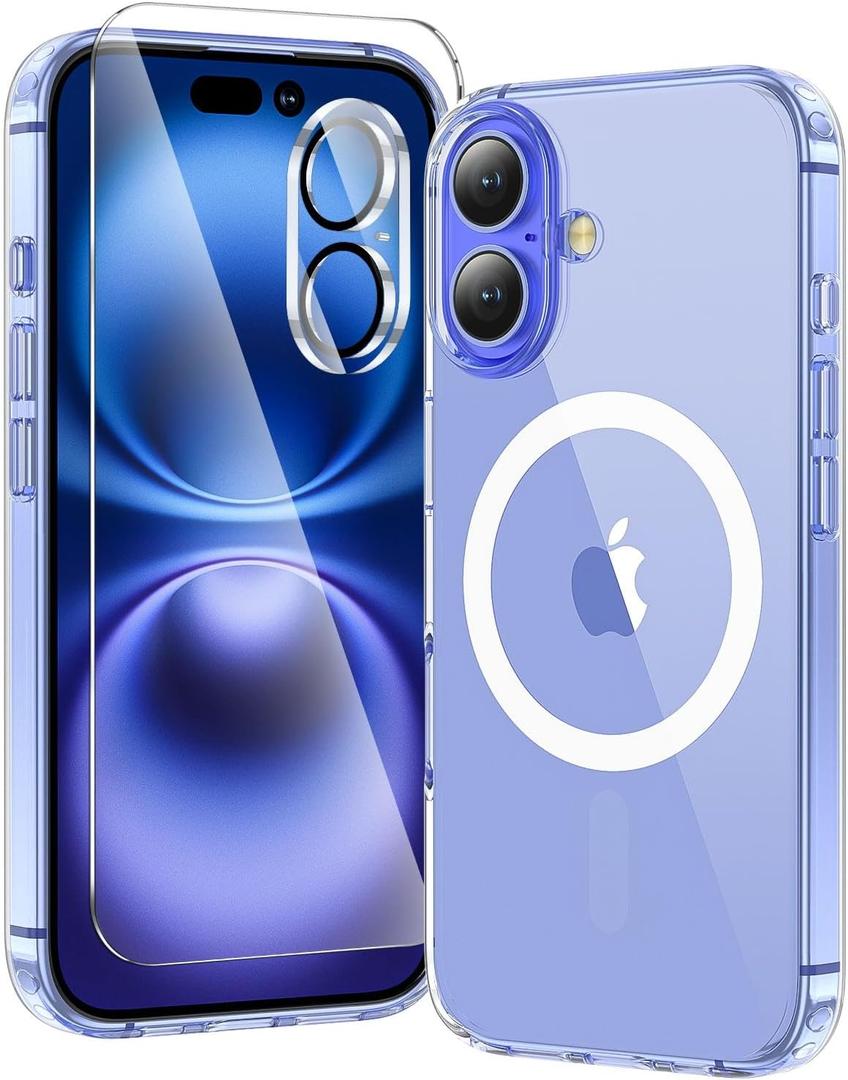 3 in 1 for iPhone 16 Case Clear with MagSafe, Not Yellowing, Screen Protector*1 Camera Lens Protector*1, Military-Grade Protection for iPhone 16 Phone Case 6.1 inch Clear