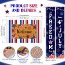 Hahafelt 3 Pcs 4th of July Door Mat and Door Banner Set Welcome Red White and Blue Striped Rug Independence Day Banners Patriotic Decorations for 250 Anniversary Home Holiday Decoration