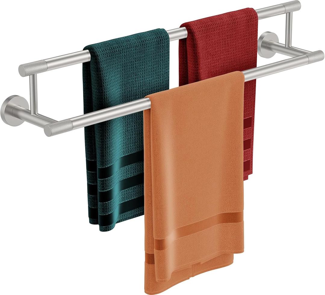 KOCOK Double Bath Towel Bar 24 Inch, Brushed Nickel Towel Rack for Bathroom SUS304 Stainless Steel Towel Rod Wall Mounted Bathroom Towel Holder for wall