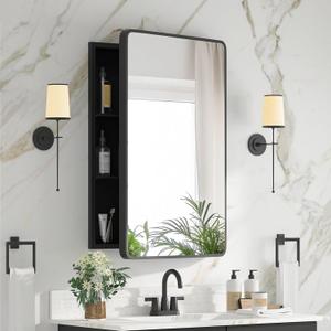Medicine Cabinet 20 x 28 Inch, Black Bathroom Medicine Cabinet with Mirror,Metal Beveled Mirror, Adjustable Shelves, Recessed or Wall Mount, Sturdy & Solid, Bathroom Mirror with Storage