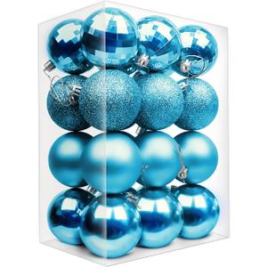 Emopeak 24Pcs Christmas Balls Ornaments for Xmas Christmas Tree - 4 Style Shatterproof Christmas Tree Decorations Hanging Ball for Holiday Wedding Party Decoration (Teal Blue, 2.4"/6.2CM)