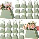 Noveread 24 Pcs Mother's Day Floral Gift Bags Bulk Portable Flower Bouquet Wrapping Paper Bag with Handle Waterproof Florist Wrap Centerpiece Box for Women Anniversary Wedding Birthday(Sage Green)