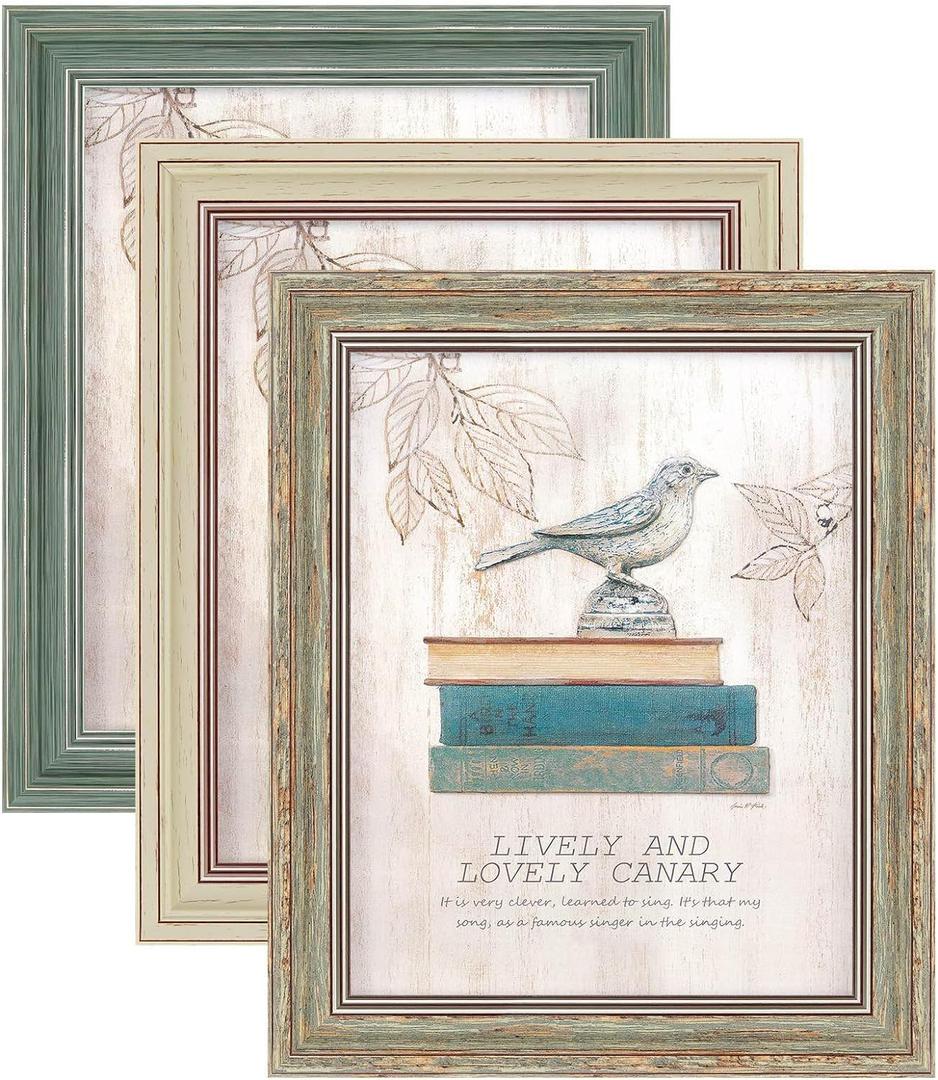 XUANLUO 3 Pack 8x10 Inch Picture Frames Farmhouse Rustic Vintage Distressed Wood Grain Photo Frame with HD plastic cover for Table Top Display and Wall Hanging