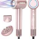 Hair Dryer, High-Speed Ionic Low Noise Blow Dryer with Brushless Motor for Fast Drying, Thermo-Control Quiet Compact Hair Blow Dryer with Magnetic Diffuser for Curly Hair for Home Travel Salon (Pink)