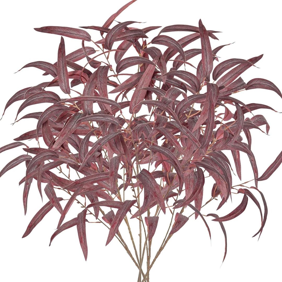 Briful Artificial Eucalyptus Willow Branches 33'' Tall Red Fake Eucalyptus Stems Arrangement, Realistic Faux Greenery Stems, Indoor Plant, Home Housewarming Farmhouse Porch Vase Decor, Set of 6