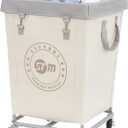 STORAGE MANIAC Commercial Laundry Hamper with Heavy Duty Steel Frame, 160 L Industrial Laundry Basket Cart with Wheels for Hotel, Home, Laundry Room, 17.72''L x 17.72''W x 30.91''H, Medium Beige