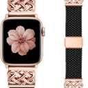 TOYOUTHS Braided Magnetic Band Compatible with Apple Watch Bands 38/40/41/42/44/45/46/49mm Women Men, Dressy Celtic Metal Stretchy Elastic Strap for iWatch Series 11 10 9 8 7 6 5 4 SE/Ultra 3 2 1 (Black/Rose Gold)