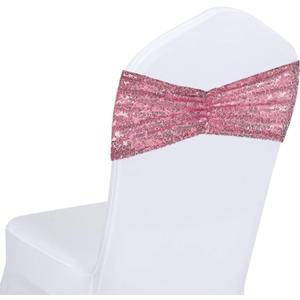 SquarePie Sequin Chair Sashes Bands 30PCS Fuchsia Pink Glitter Decorative Bows for Wedding Party Reception Events Ceremony Banquet