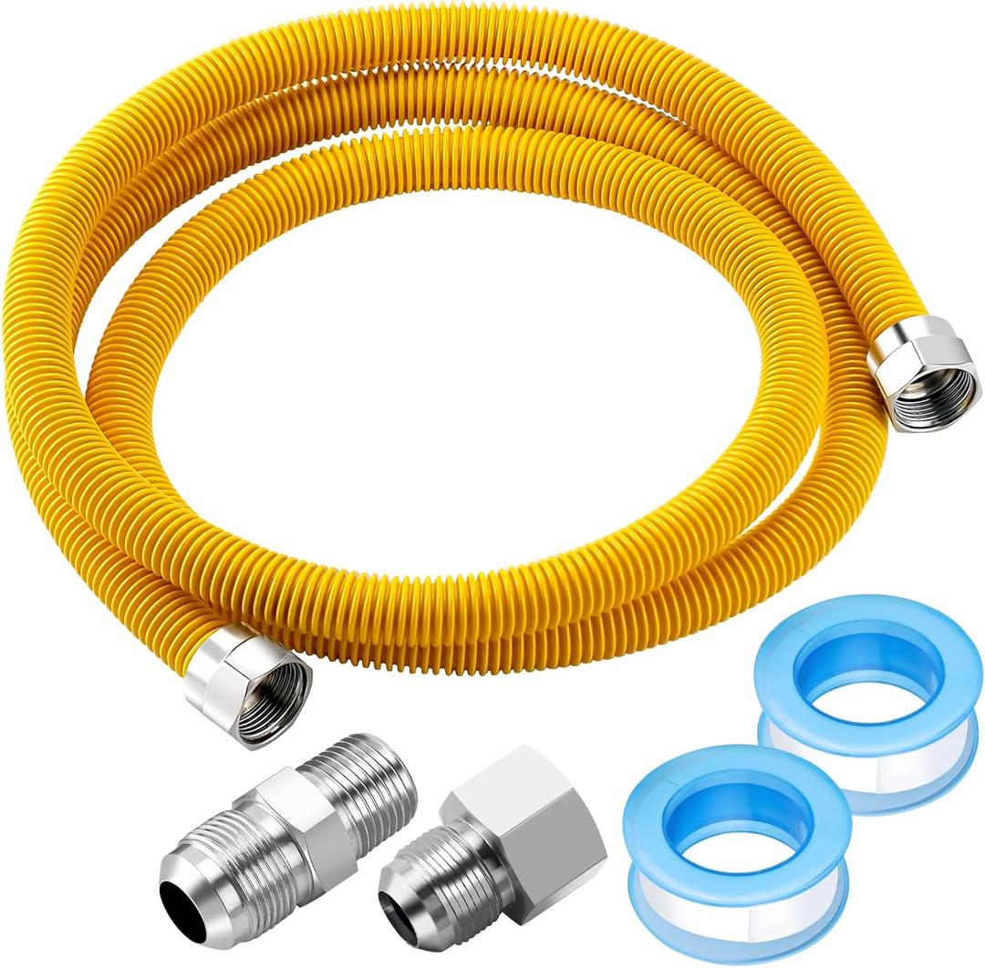 Puxyblue [2026 New] 72" Flexible Gas Line Kit for Dryer Stove Range Water Heater - 1/2" OD(3/8" ID) Flexible Stainless Steel Gas Dryer Kit Come with 1/2" MIP & 1/2" FIP Additional Raw Belt