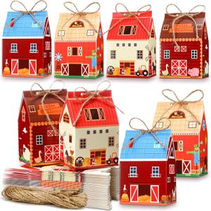 Zhanmai 48 Pcs Farm Animal Treat Boxes Candy Mini Cow Barnyard Boxes Farmhouse Paperboard Gift Bags for Holiday Party Treat Cookie Goodie Snack Gift Packaging