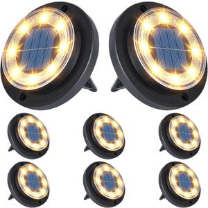 Flacchi Solar Lights Outdoor Waterproof - 2-in-1 Solar Powered Ground Lights Outdoor Solar Disk Light Landscape Light for Deck Step Patio Yard Pathway Walkway Driveway Garden (Warm White, 8 Pack)