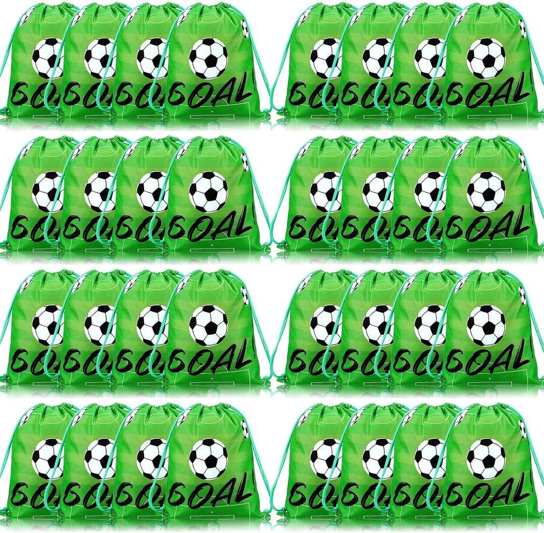 Sadnyy 32 Pcs Soccer Drawstring Bag Football Party Favor Backpack Sports Football Treat Bags Gift for Team Soccer Theme Birthday