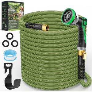 Non-Expandable Garden Hose 150 ft, Ultra Lightweight Flexible Water Hose with 10-Pattern Nozzle, Leak-Proof, High-Density Fabric, Thickened Connector, Shut-Off Valve for Yard, Lawn, Outdoor Non-Expandable Garden Hose 150 ft, Ultra Lightweight Flexible Water Hose with 10-Pattern Nozzle, Leak-Proof, High-Density Fabric, Thickened Connector, Shut-Off Valve for Yard, Lawn, Outdoor
