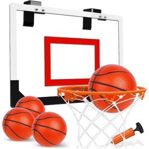 TOY Life Basketball Hoop Indoor for Kids Over The Door Office Basketballhoop for Teens and Adults Mini Hoops Door Room Goal with 4 Balls (White-Classic)