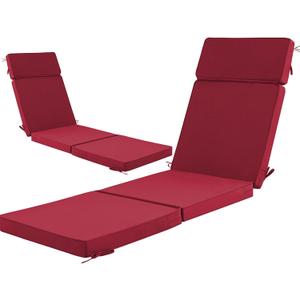 72 x 21 Inch Outdoor Chaise Lounge Cushions Set of 2 - Removable Cover, 4-Section Design, Water-Repellent & Fade-Resistant, 6 Tie Straps, Replacement for Patio & Pool Chairs - Burgundy
