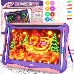Magic LED Drawing Board for Kids, Girls Toys Age 6-8, Light Up Tracing Pad with 9 Double-Sided Cards, 6 Washable Markers, Arts & Crafts Kits Learning Toy Glow Up Doodle Board Christmas Birthday Gifts (Large, Pink)