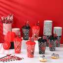 Yungyan 48 Sets 16 oz Halloween Spider Party Favor Goodie Cups with Lids and Straws for Spider Birthday Supplies Red Black Disposable Paper Cups Paper Straws for Halloween Birthday Movie Event