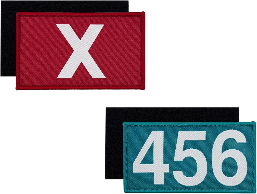 4'' Halloween Costume Cosplay Patches, Red X Sign and 456 Name Plate Hook and Loop Patches