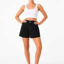 Women's Denim Shorts Elastic Waistband Wide Leg High Waisted Summer Baggy Jean Mom Shorts (Black)