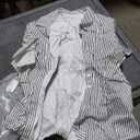 Dsewpaur Women Striped Button Pleated Shirts Short Sleeve Summer Casual Peplum Blouse White, 