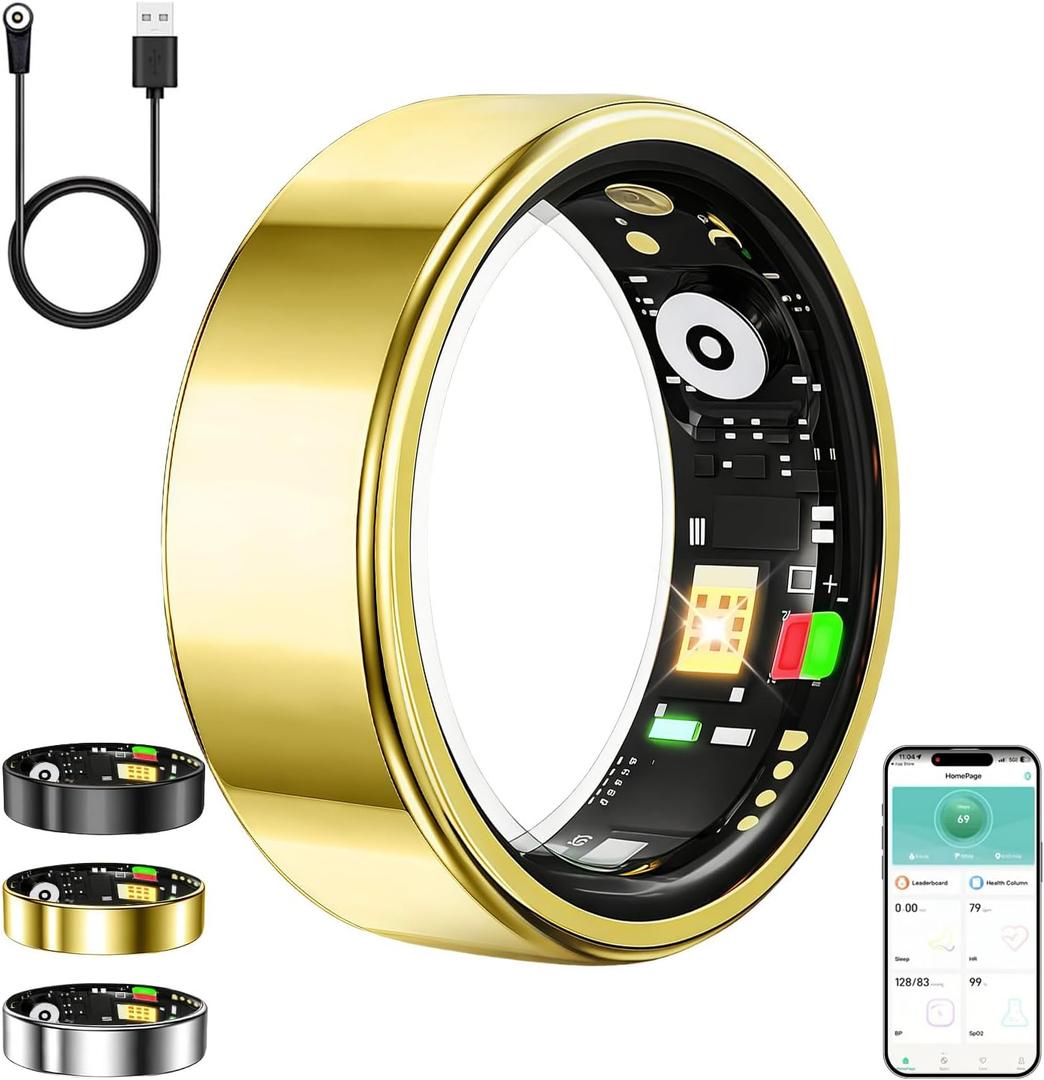 Smart Ring for Women Men,Fitness Tracker Ring with Heart Rate, Sleep Monitoring, Blood Oxygen, Step Counting for iOS and Android, No Subscription Fee, Waterproof, Valentines Day Gifts(Gold, 10)