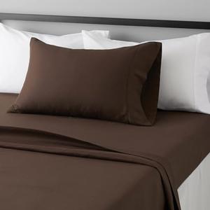 Amazon Basics Lightweight Super Soft Easy Care Wrinkle Free Microfiber 3 Piece Bed Sheet Set with 14-Inch Deep Pockets, Twin, Chocolate, Solid