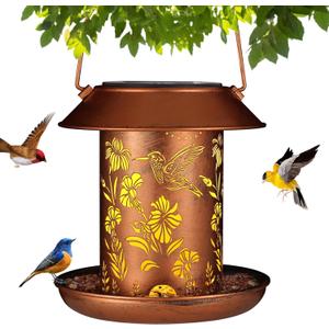 Solar Bird Feeder for Outdoors Hummingbird Solar Lanterns Metal Waterproof Outside Wild Bird Feeders Birthday Gifts for Women Mom Grandma Outdoor Hanging Garden Decor Lights for Yard, Patio