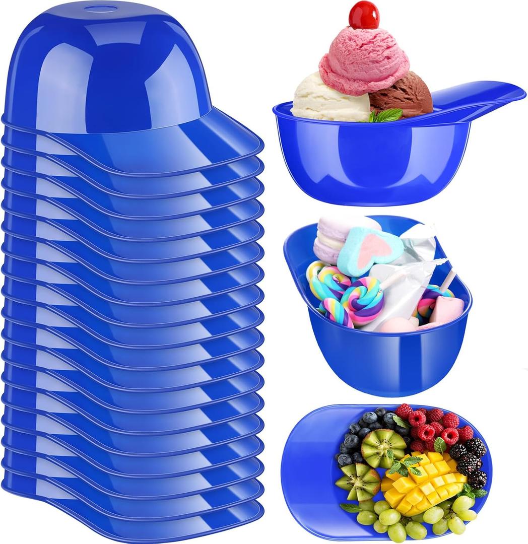 Baderke Baseball Helmet Ice Cream Snack Bowl 8 oz Mini Baseball Cap Bowls Kids Helmet Chip Ice Cream Sundae Plastic Cups for Birthday Party Supplies(Dark Blue,18 Pack)