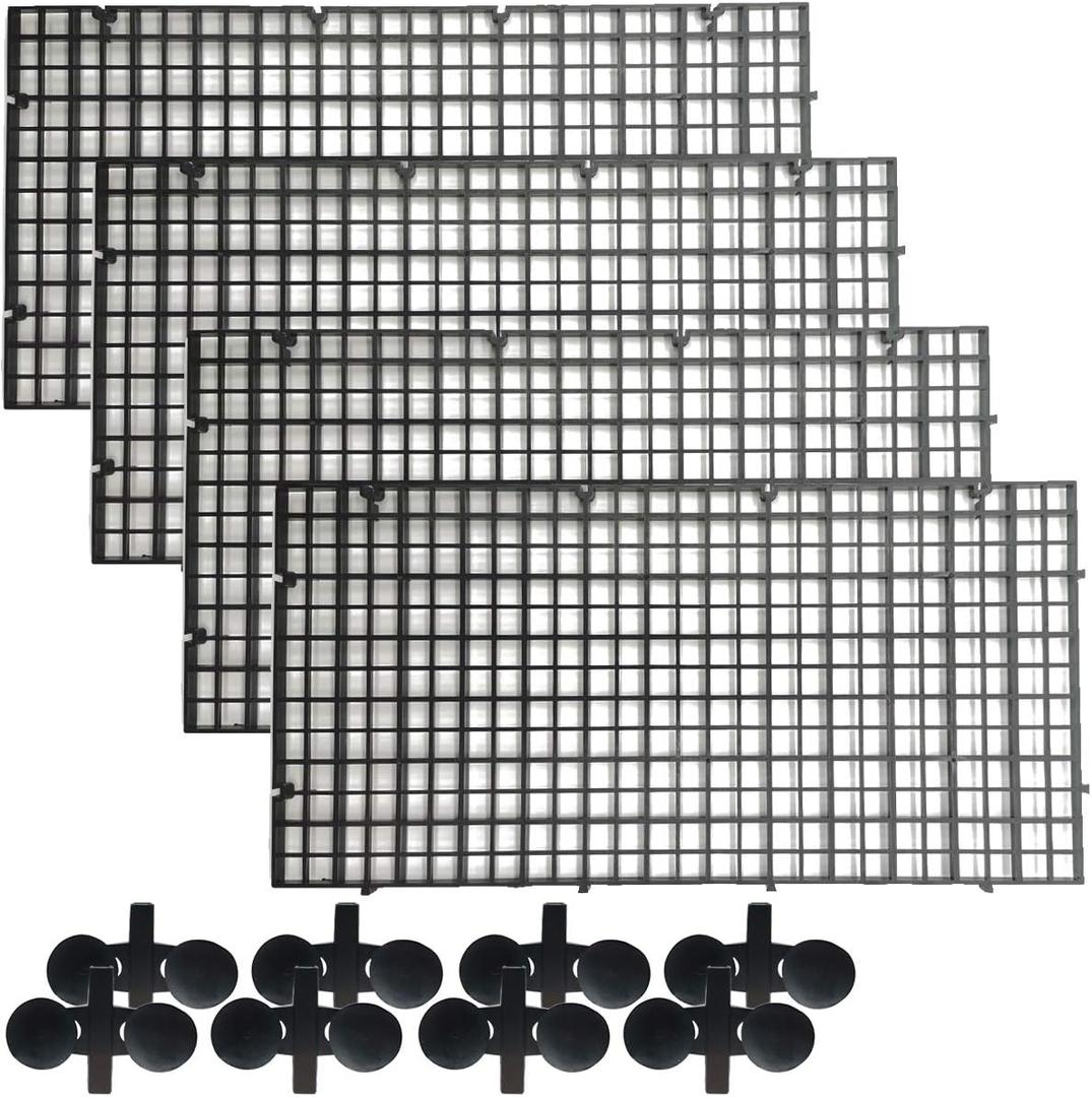 TIHOOD 4PCS Aquarium Divider Tray Plastic Grid Aquarium Egg Crate Light Diffuser, Fish Tank Divider Filter Bottom Isolation with 8PCS Sucker Clip