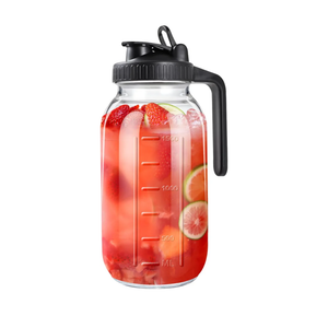 64oz Glass Pitcher with Lid, 2 Quart Mason Jar Pitchers with Lid and Spout, Wide Mouth Breast Milk Pitcher Glass Jug Sun Tea Pitchers, Cold Brew Coffee pitcher, Fridge Container for Water, Juice, Tea