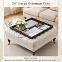24"x24" Square Extra Large Leather Ottoman Tray with Gold Handles, Black